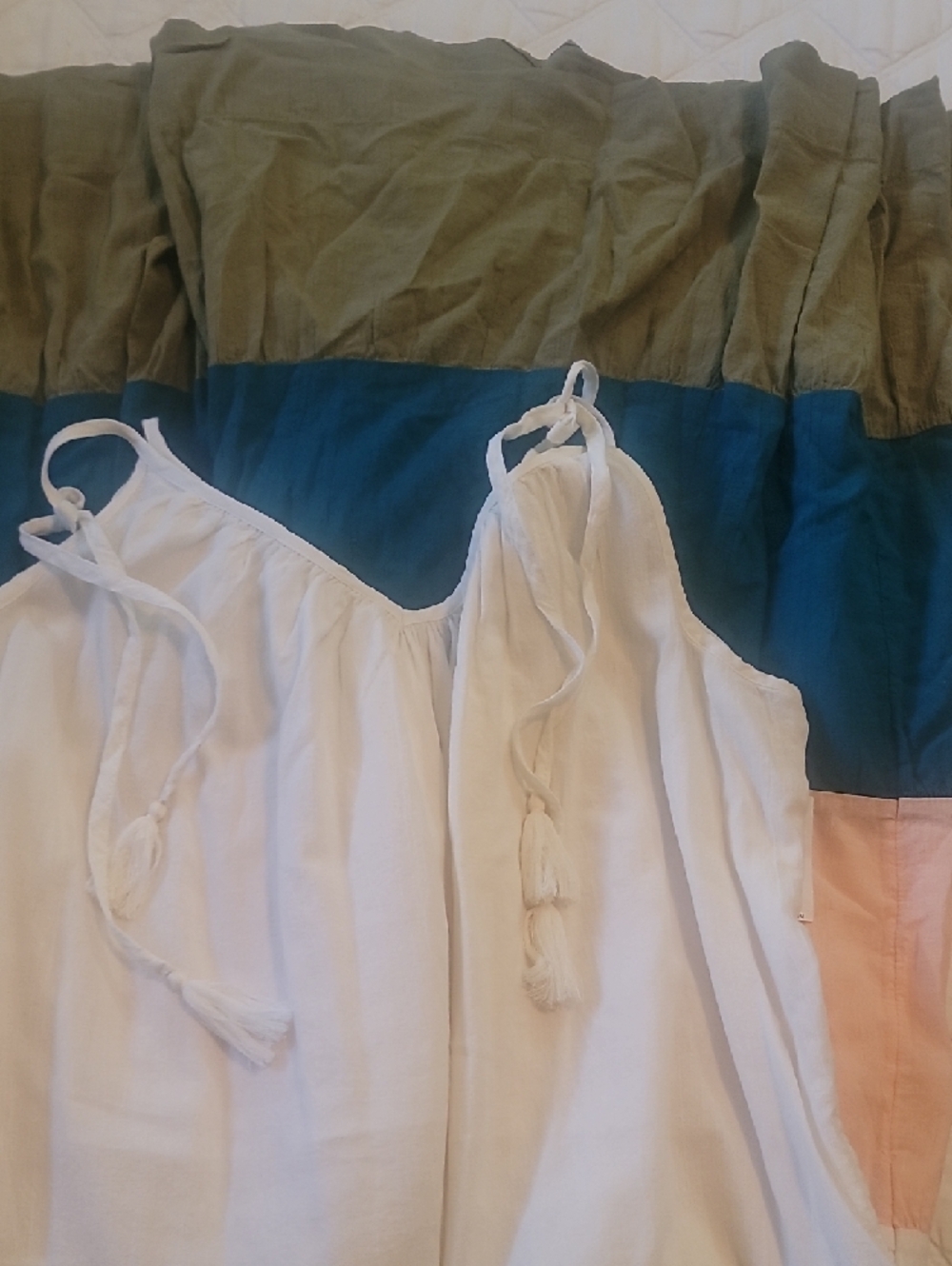 Old Navy Sleeveless Colorblock Maxi Dress in Cream, Peach, Teal & Olive - Picture 3 of 7